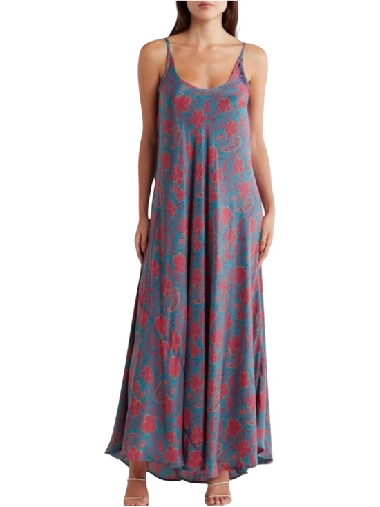 La Fiorentina Dresses & Skirts - La Fiorentina Teal Pink Paisley Floral Maxi Dress Boho Resort Slip NWT Large